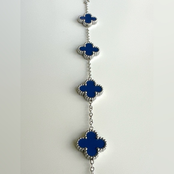 🎄 HOLIDAY PICK 🎄 Clover Bracelet Royal Blue & Silver Double Sided Four Leaf - Picture 6 of 13